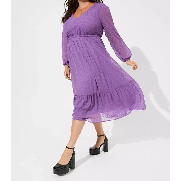 New Torrid Purple Clip Dot Chiffon Midi Dress Women's 2X /18-20 Plus Whimsygoth - Picture 7 of 15